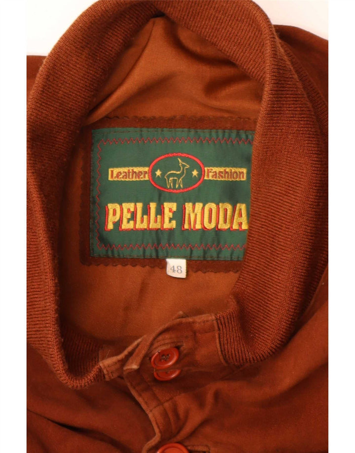 Pelle Moda Mens Suede Bomber Jacket IT 48 Medium Brown