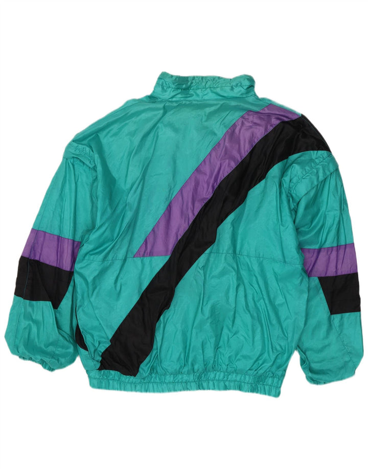 Giacca da ginnastica da uomo vintage grande in poliammide color block verde