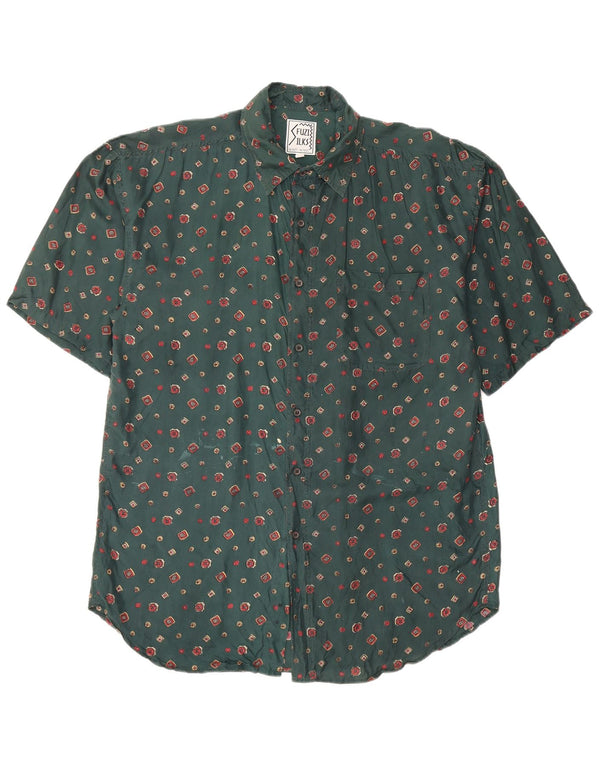 Fuzi Silks Camisa de manga corta para hombre grande verde floral