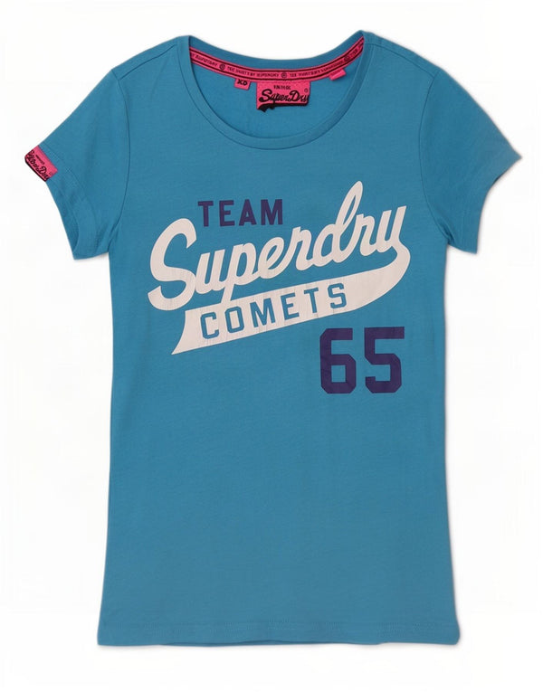 Superdry grafisk T-shirt top til kvinder 6 XS blå bomuld
