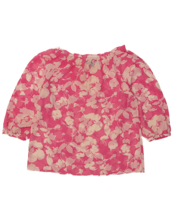 Blusa feminina Chaps manga 3/4 transparente Reino Unido 16 grande rosa floral