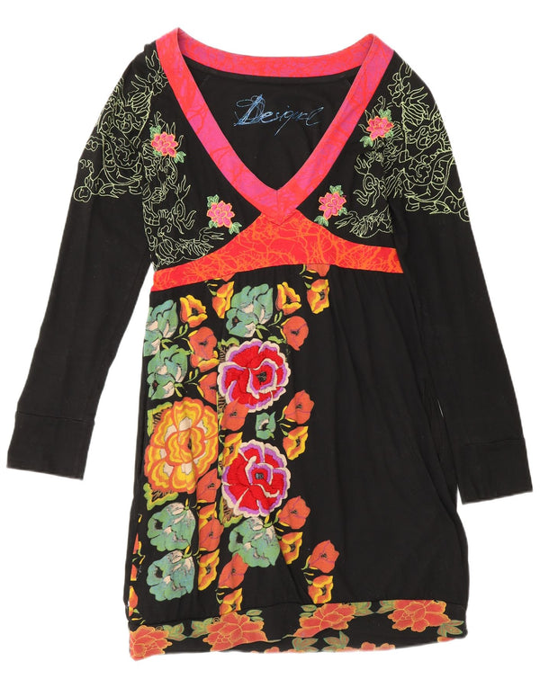 Desigual Womens Long Sleeve Sheath Dress UK 12 Medium Black Floral