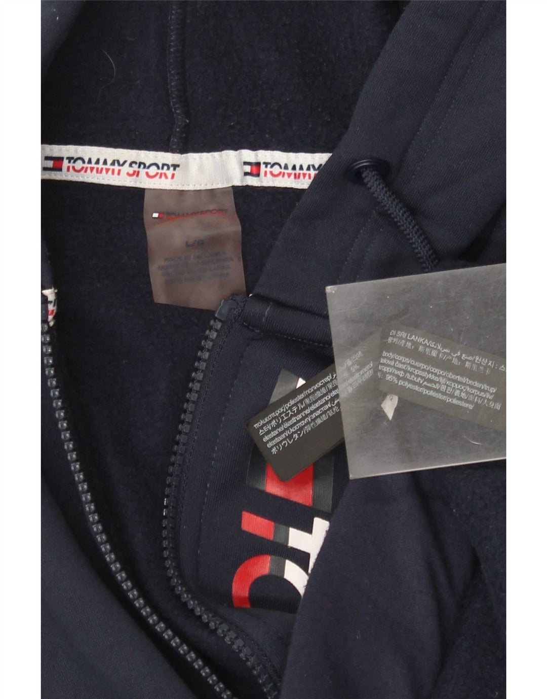Tommy Hilfiger Herre grafisk hættetrøje med lynlås Stor marineblå polyester