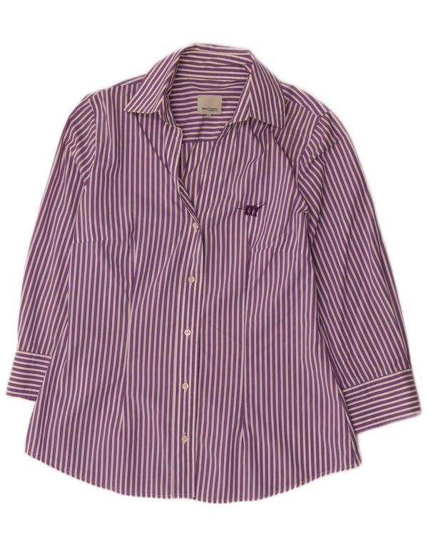 Henry Cottons Womens 3/4 Sleeve Shirt IT 44 Medium Purple Pinstripe Cotton