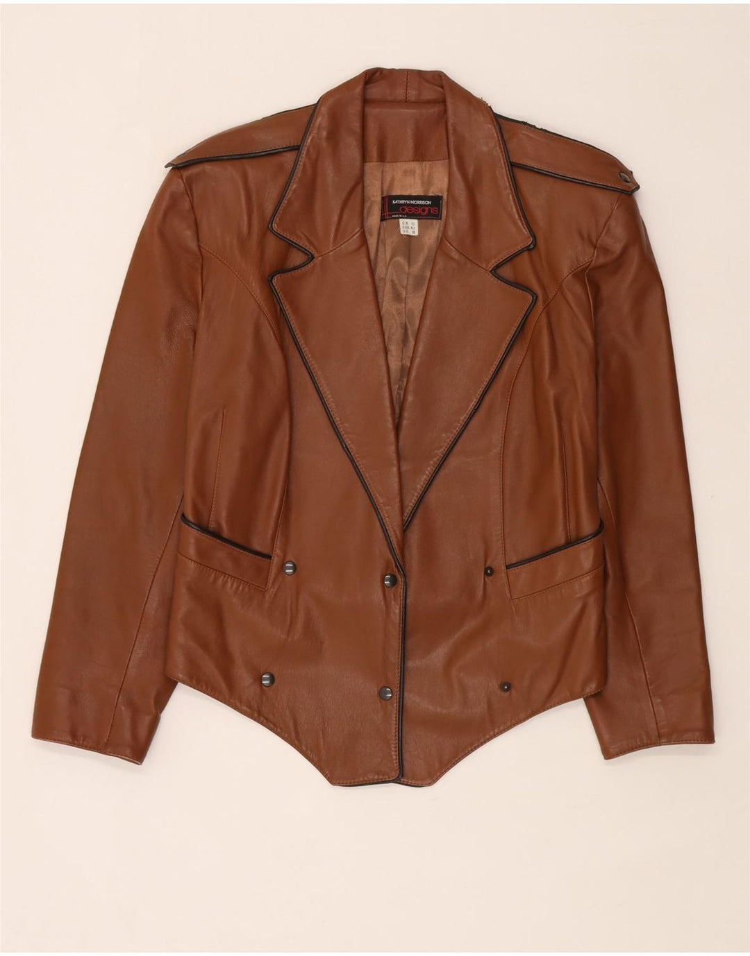 Vintage Womens Crop Military Leather Jacket UK 12 Medium Brown