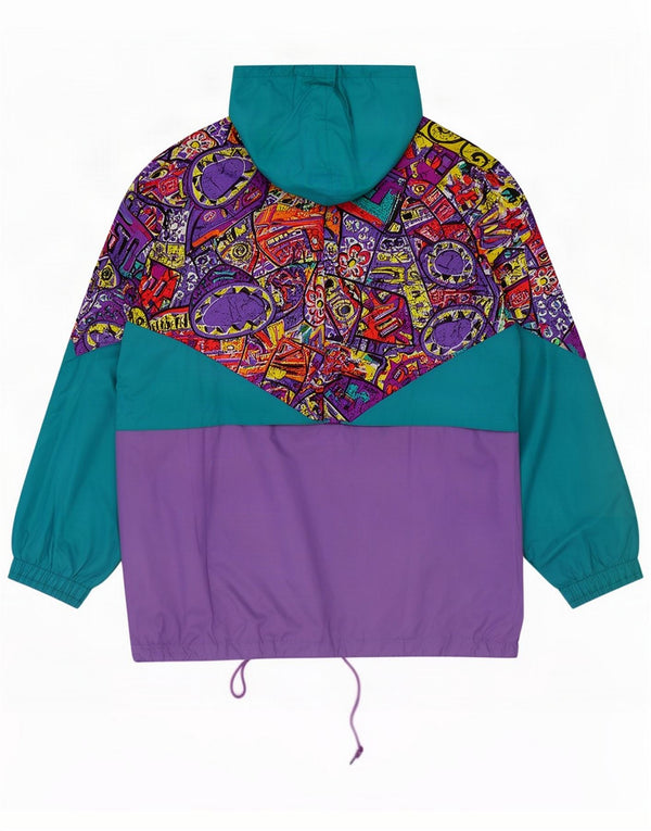 Francital Womens Hooded Anorak Rain Jacket UK 12 Medium Turquoise Geometric