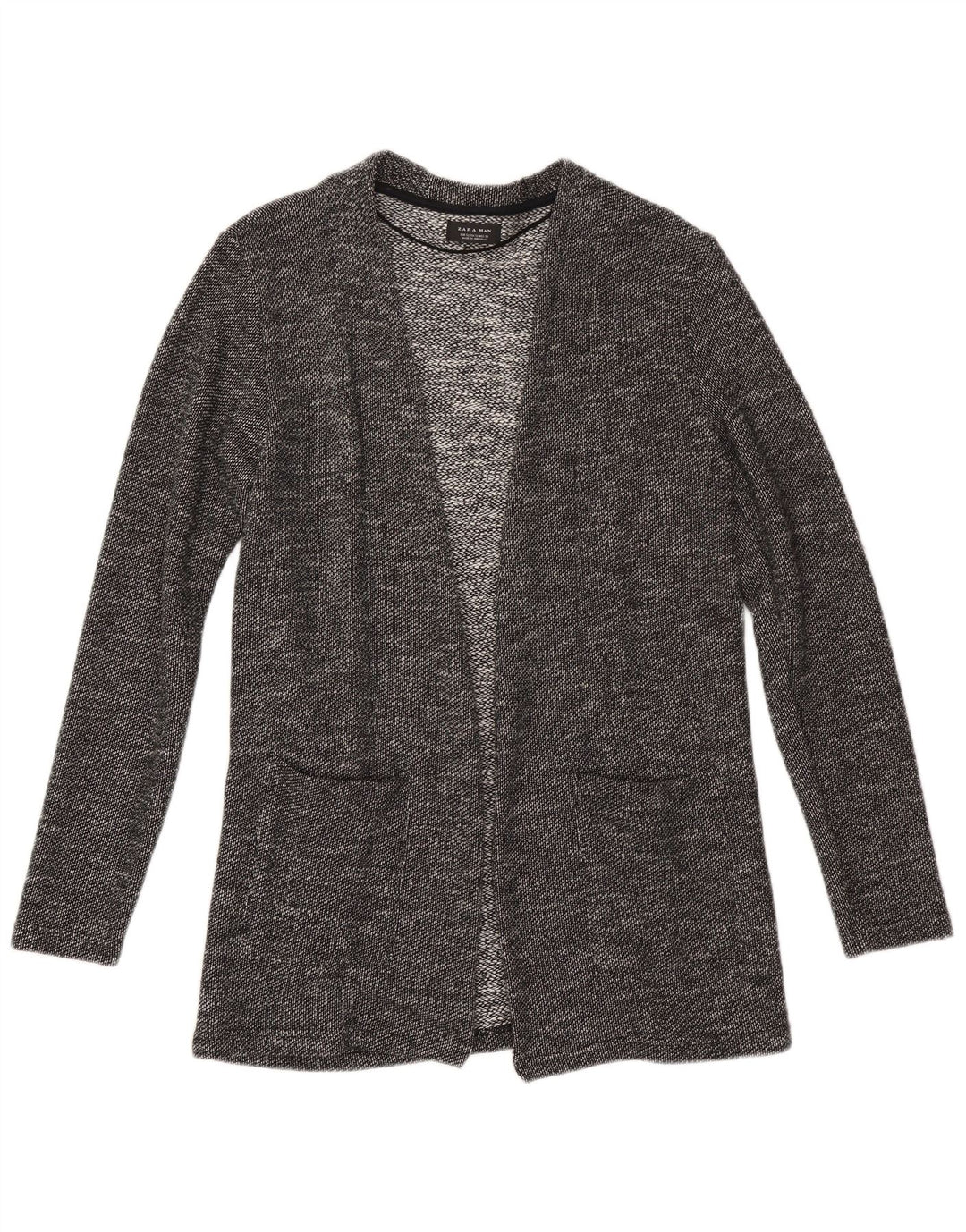 Zara Mens Cardigan Sweater Small Black Flecked Cotton