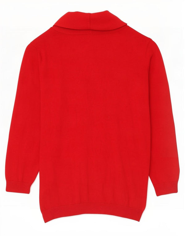 Chaps Womens Shawl Neck Jumper Sweater UK 12 Medium Red Silk