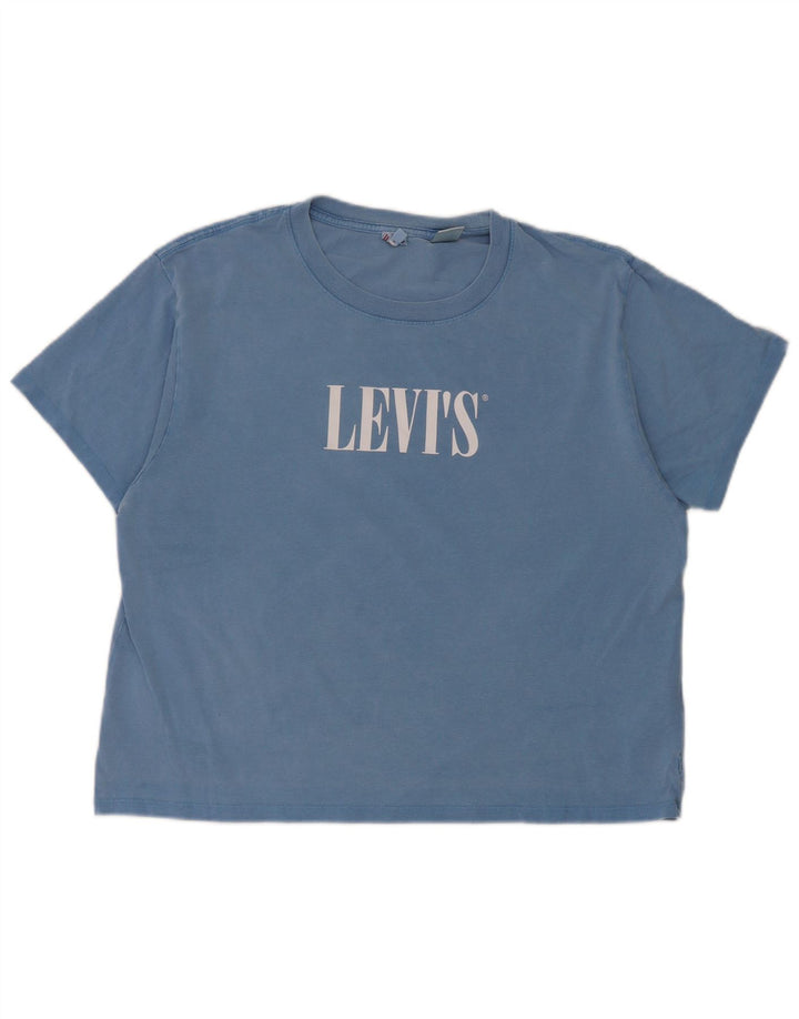 Levi's Grafisk T-shirt top til kvinder UK 14 Mellemblå bomuld
