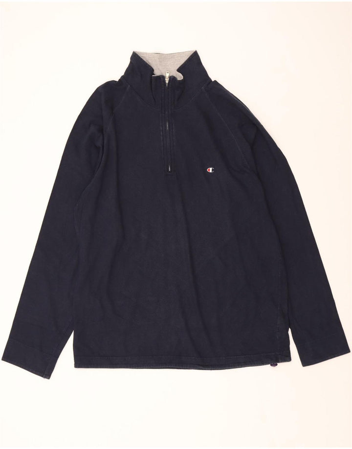 CHAMPION Mens Zip Neck Sweatshirt Jumper XL Navy Blue Cotton Vintage Champion and Second-Hand Champion from Messina Hembry 