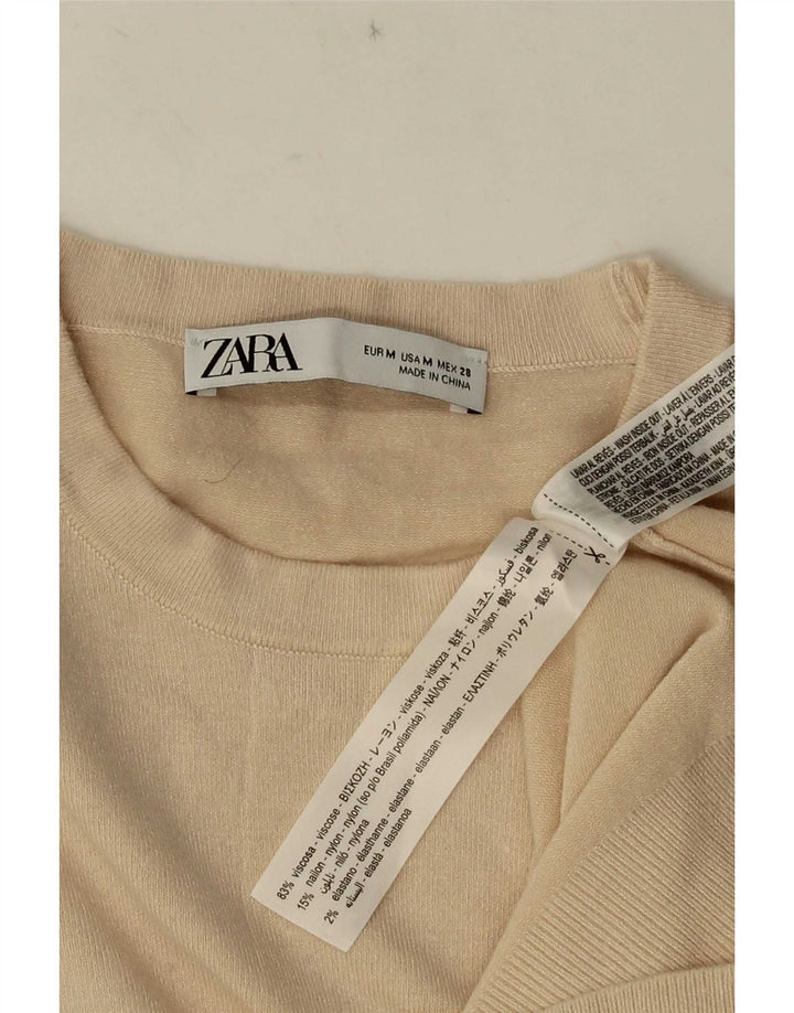 Zara Womens Crew Neck Jumper Sweater UK 12 Medium Beige Viscose
