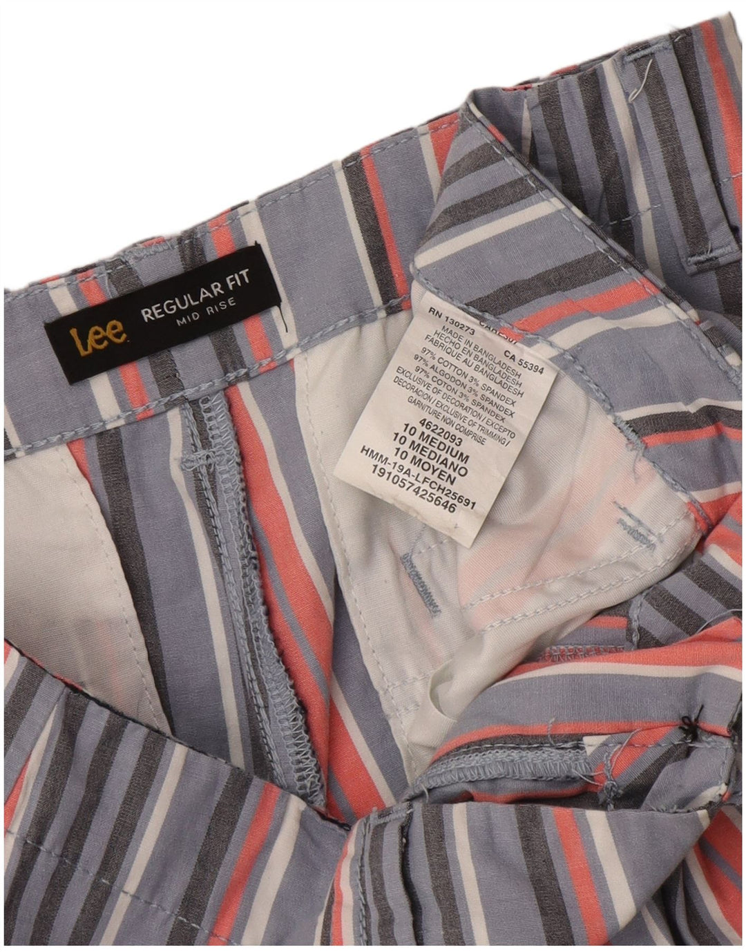 Lee Womens Mid Rise Casual Shorts US 10 Large W34 Multicoloured Striped