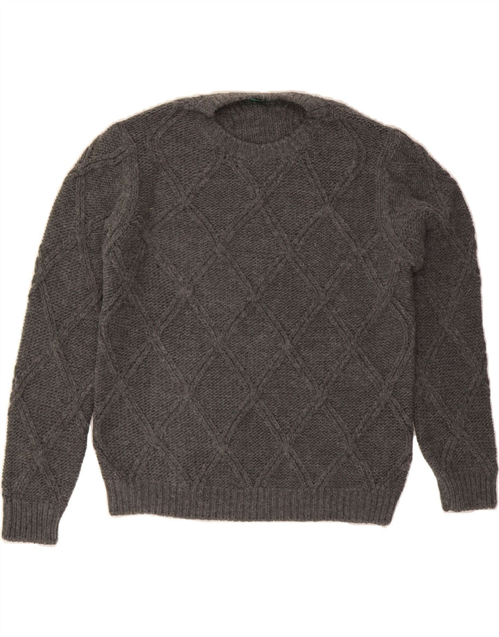 BENETTON Womens Crew Neck Jumper Sweater UK 16 Large Grey Vintage Benetton and Second-Hand Benetton from Messina Hembry 