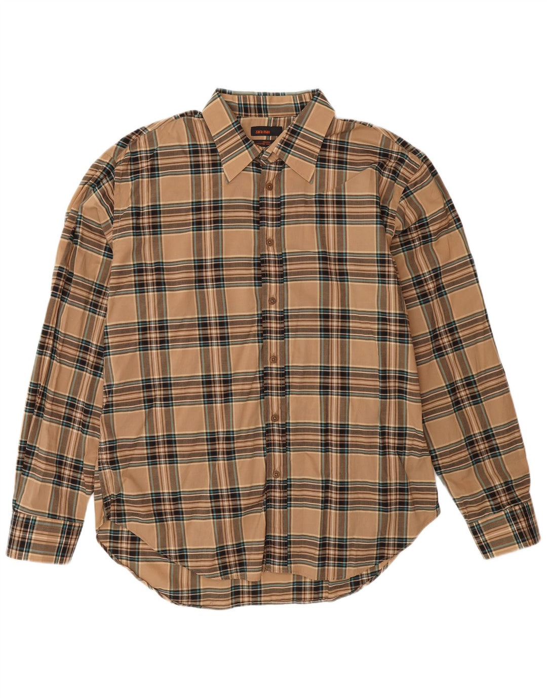 Zara Herrenhemd 2XL Beige karierte Baumwolle