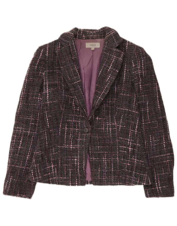 Marks & Spencer Dame 1 Knap Blazer Jacket UK 10 Small Grey Check