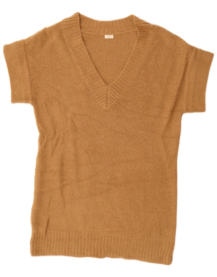 J. CREW Womens Longline V-Neck Jumper Sweater UK 12 Medium Beige