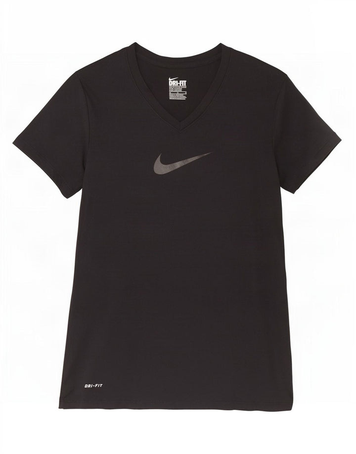 Nike Womens Dri Fit Slim Graphic T-Shirt Top UK 12 Noir Moyen Polyester
