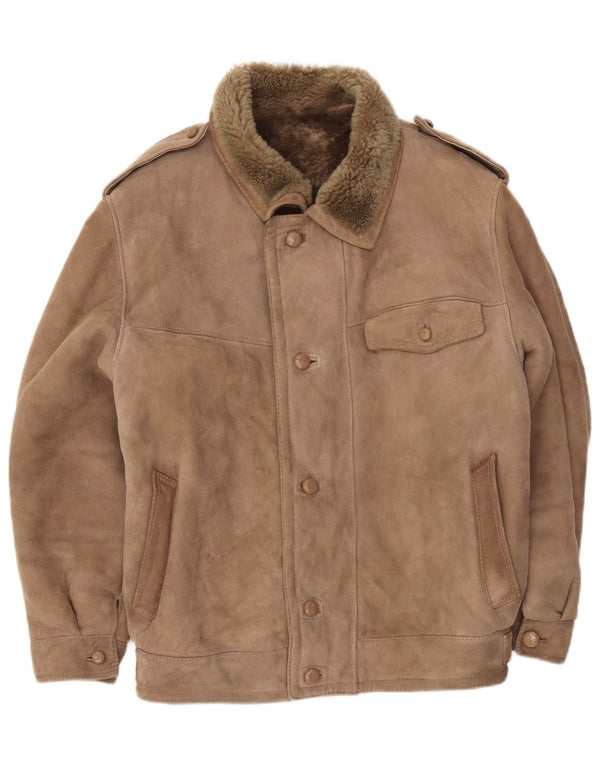 Vintage męska kurtka wojskowa Shearling IT 52 XL beżowa