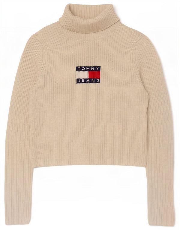 Tommy Hilfiger Womens Graphic Roll Neck Jumper Sweater UK 14 Large White