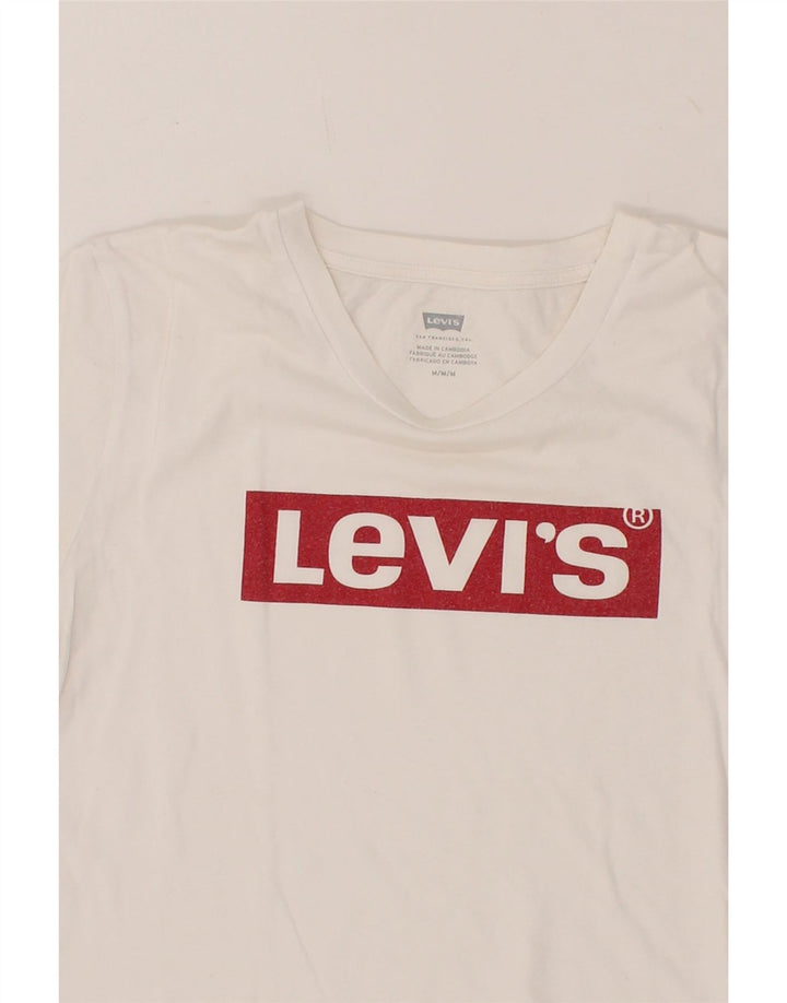 LEVI'S Womens Graphic T-Shirt Top UK 14 Medium White Cotton Vintage Levi's and Second-Hand Levi's from Messina Hembry 
