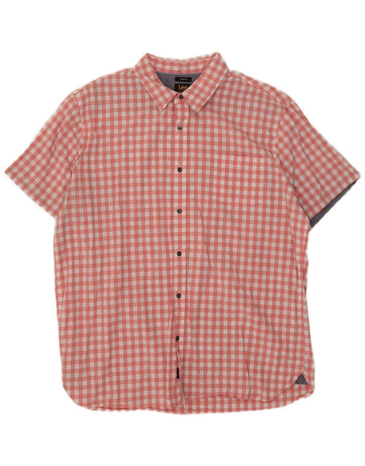 Lee Mens Stretch Short Sleeve Regular Fit Shirt 2XL Pink Gingham Cotton