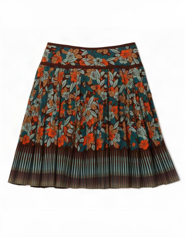 Fat Face Womens Pleated A-Line Skirt UK 10 Small W30 Blue Floral Cotton