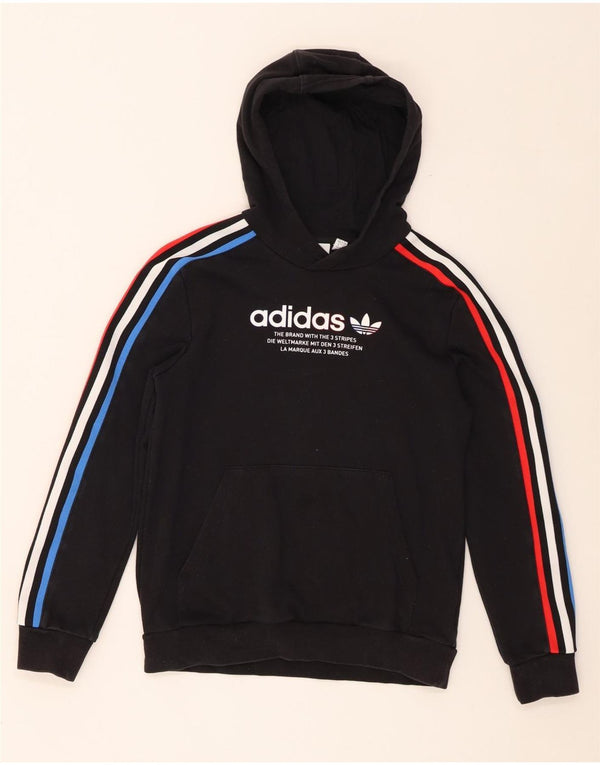 Adidas Boys Graphic Hoodie Jumper 12-13 Years Black Cotton
