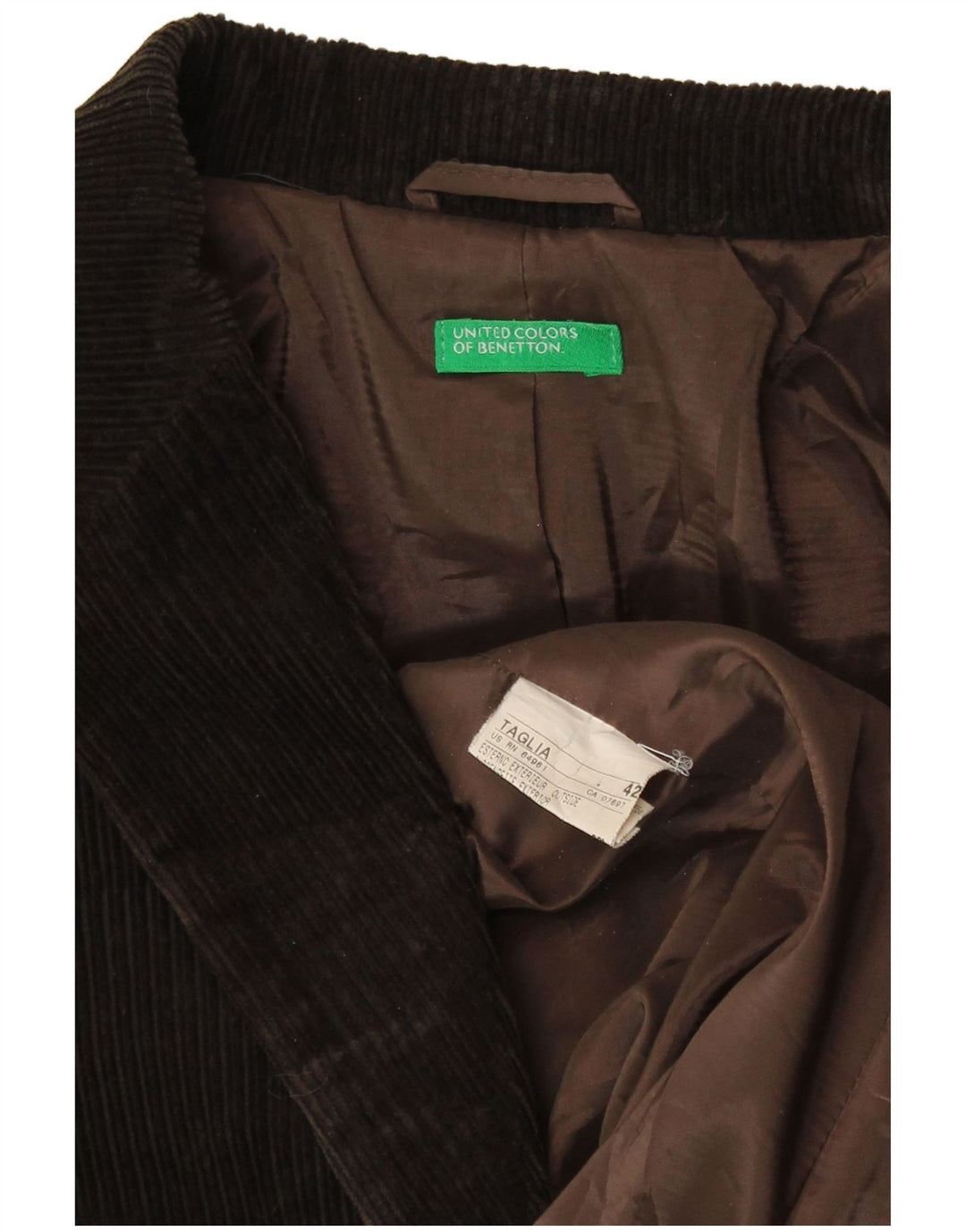 Benetton Damen-Blazerjacke aus Cord mit 3 Knöpfen, IT 42, mittelbraune Baumwolle