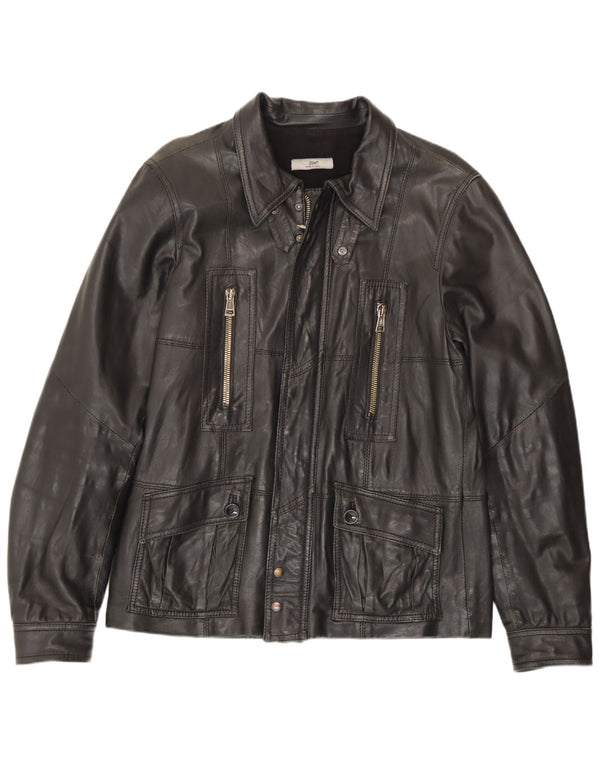 Zen Mens Leather Jacket IT 52 Large Black Leather
