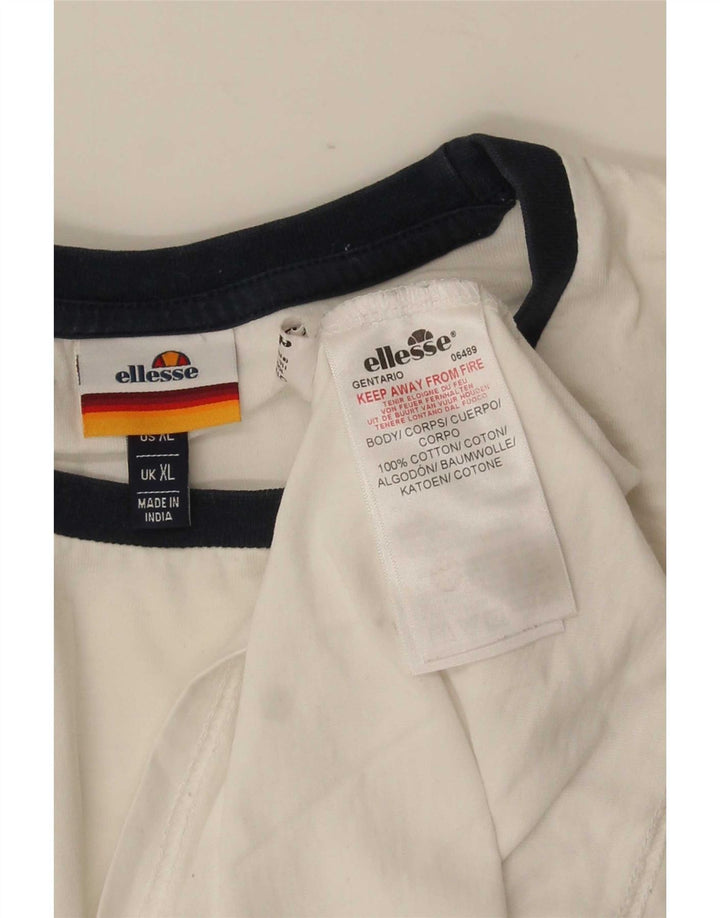 Ellesse Mens T-Shirt Top XL White Striped Cotton