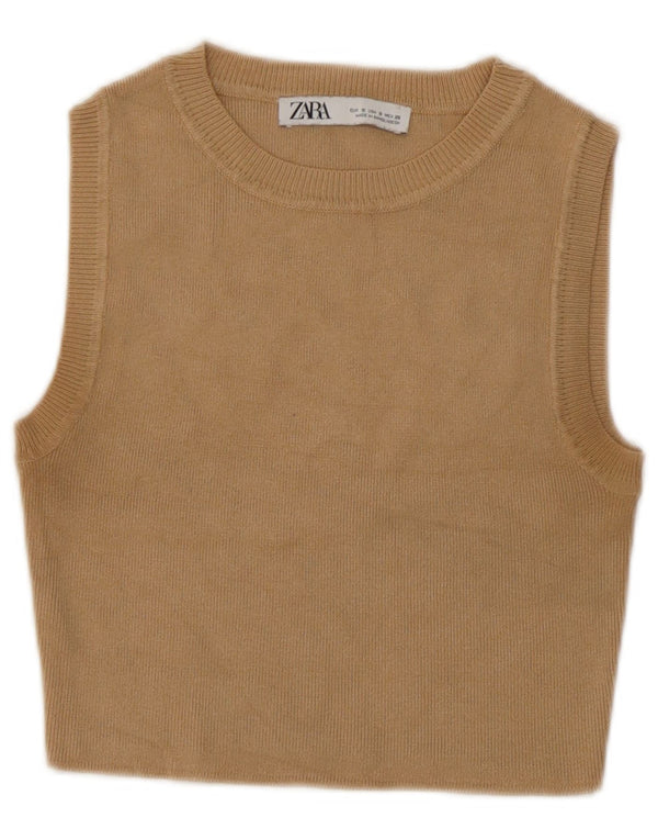 Zara Womens Crop Vest Top UK 10 Small Beige