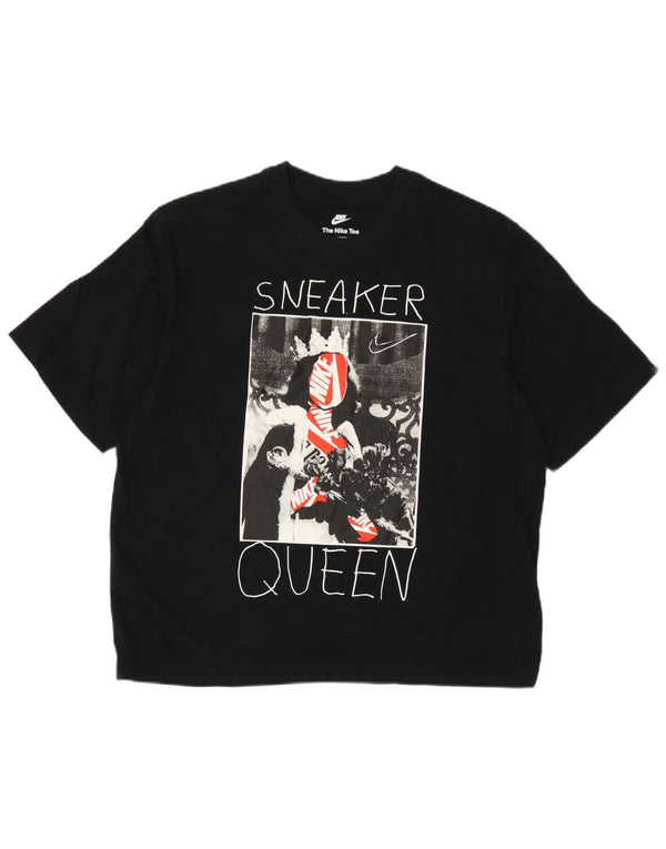 Nike Camiseta corta holgada para mujer, talla 40, talla pequeña, algodón negro