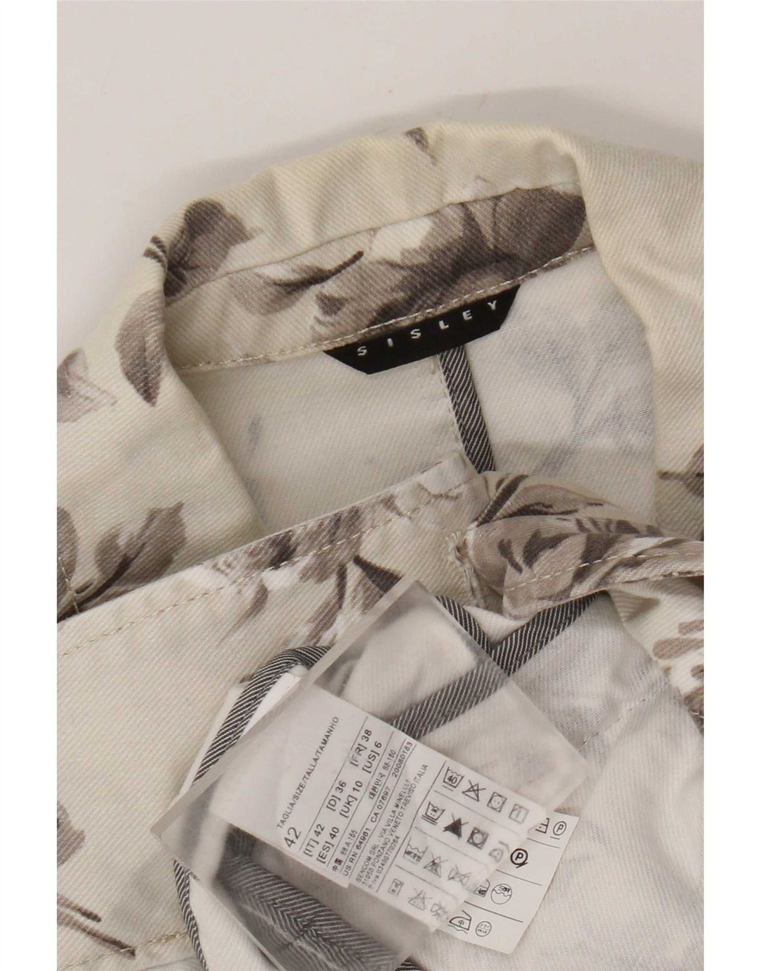 Sisley Dame 2 Button Denim Blazer Jacket UK 10 Small Off White Floral