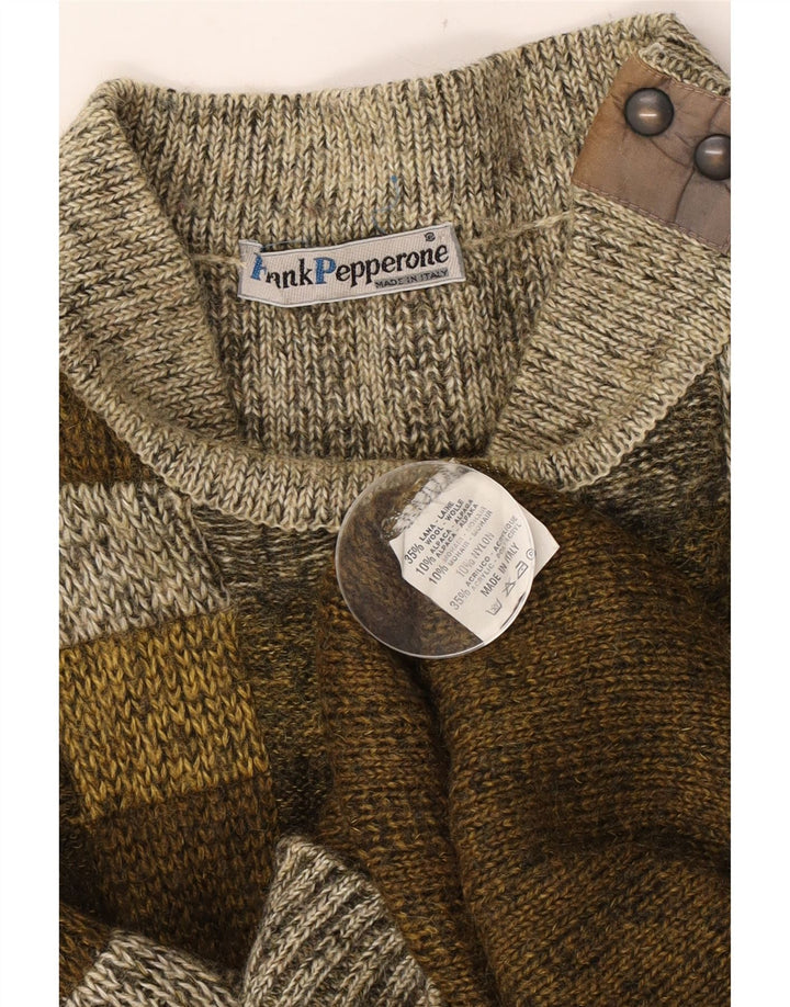 Frank Pepperone Mens Turtle Neck Jumper Sweater XL Khaki Striped Wool