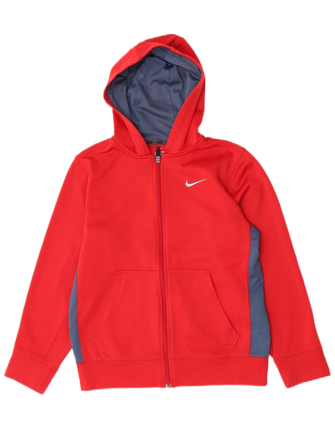 Nike Boys Zip Hoodie Sweater 12-13 Years Large Red Colourblock Polyester