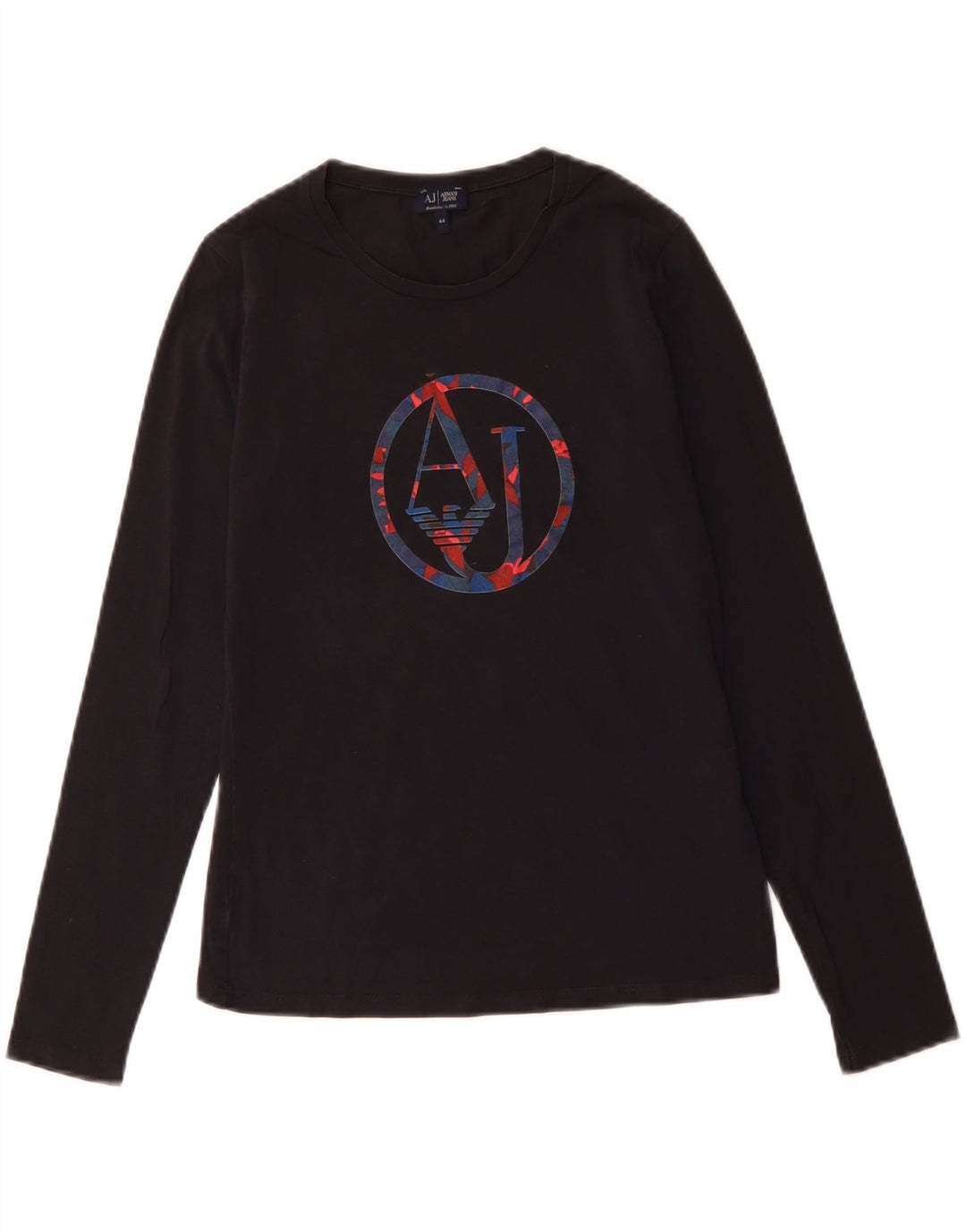 Armani Jeans Damen Graphic Top Langarm IT 44 Mittelschwarze Baumwolle