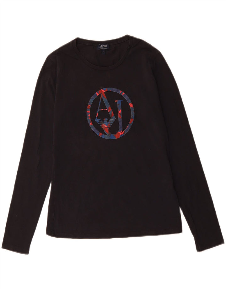Armani Jeans Damen Graphic Top Langarm IT 44 Mittelschwarze Baumwolle