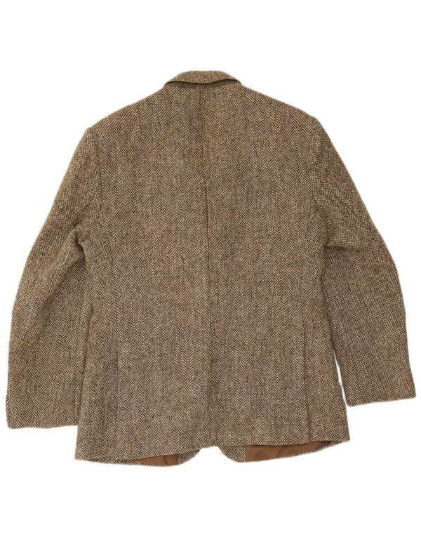 Harris Tweed Herren-Blazer mit 2 Knöpfen, UK 40, große braune Wolle mit Fischgrätenmuster