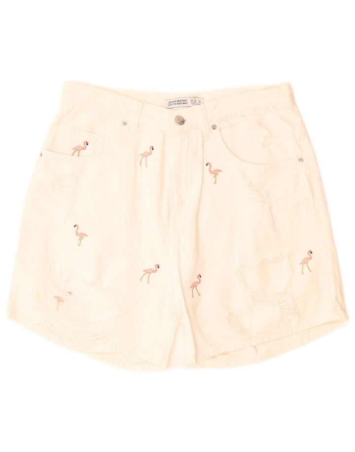 Zara denimshorts med abstrakt mønster til kvinder EU 40 Medium W28 Off White