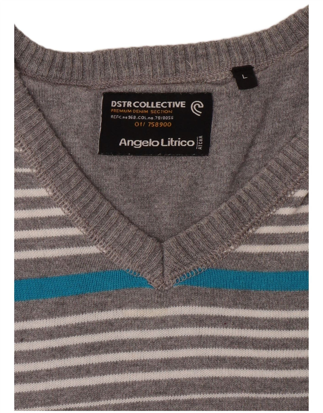 ANGELO LITRICO Maglione da uomo con scollo a V a righe grandi grigie
