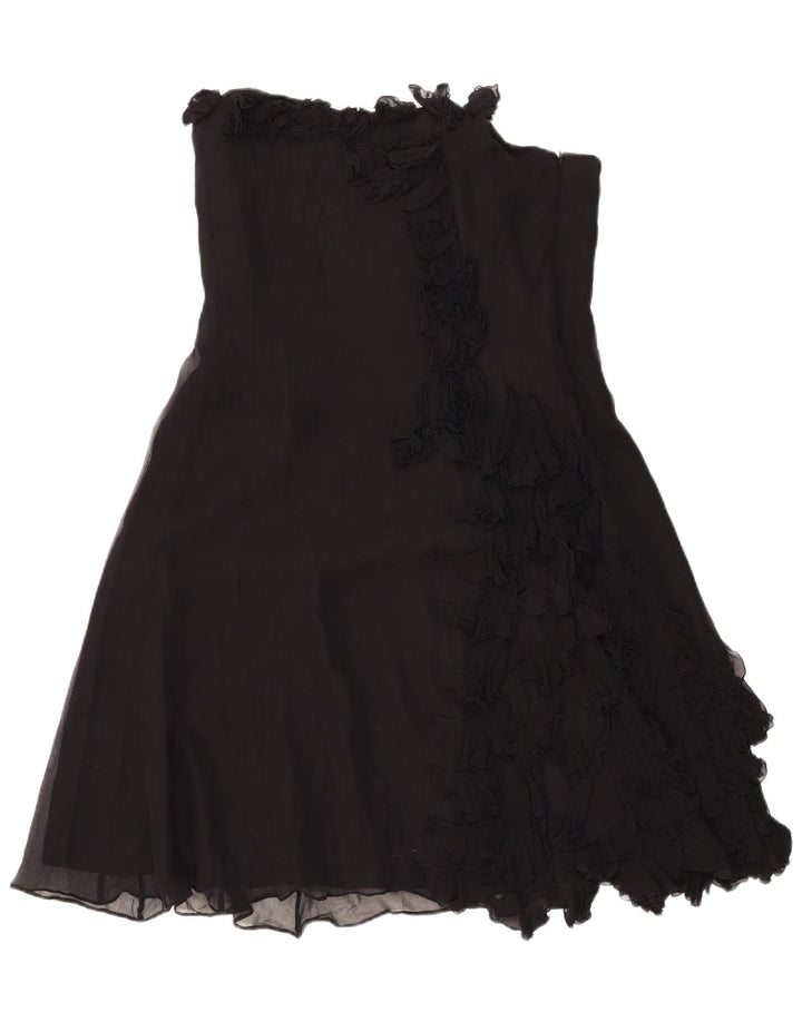 Coast Womens Ruffle Front Strapless Dress UK 18 XL Black Silk