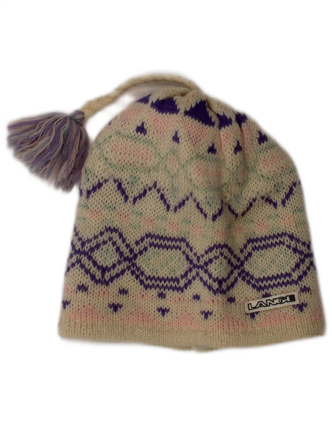 Vintage Womens Beanie Hat One Size Off White Fair Isle Wool