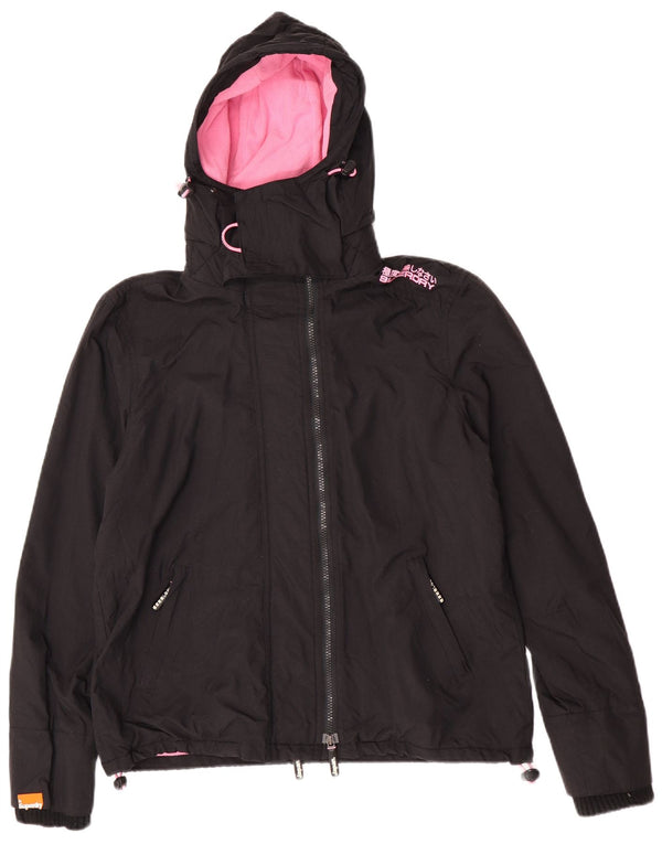 Superdry Womens The Windcheater Hooded Windbreaker Jacket UK 18 XL Sort