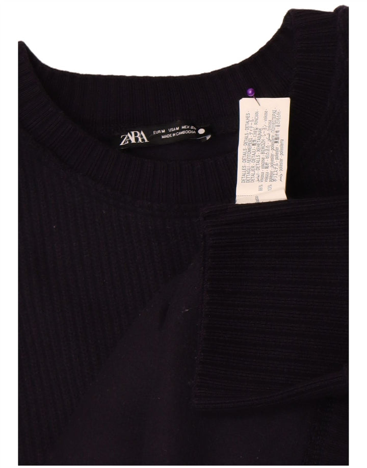 Zara Womens Crew Neck Jumper Sweater UK 14 Medium Navy Blue Viscose
