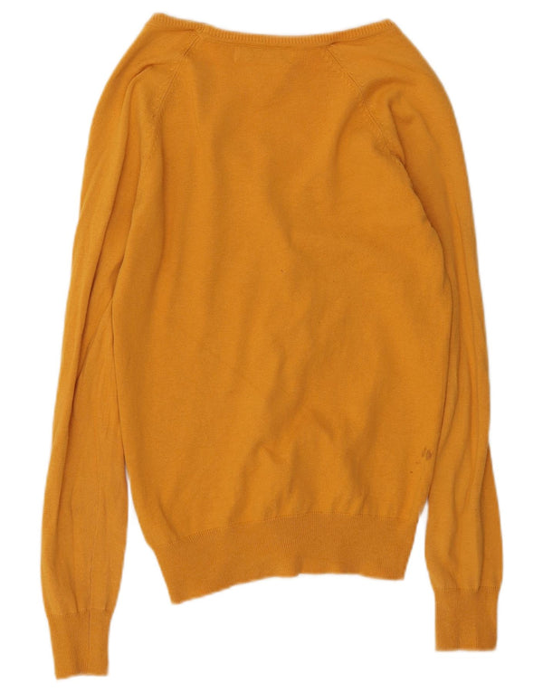 Zara Suéter feminino com decote em V Reino Unido 16 grande algodão amarelo