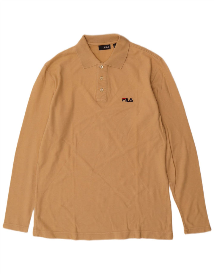 Polo da uomo a maniche lunghe FILA in cotone beige medio