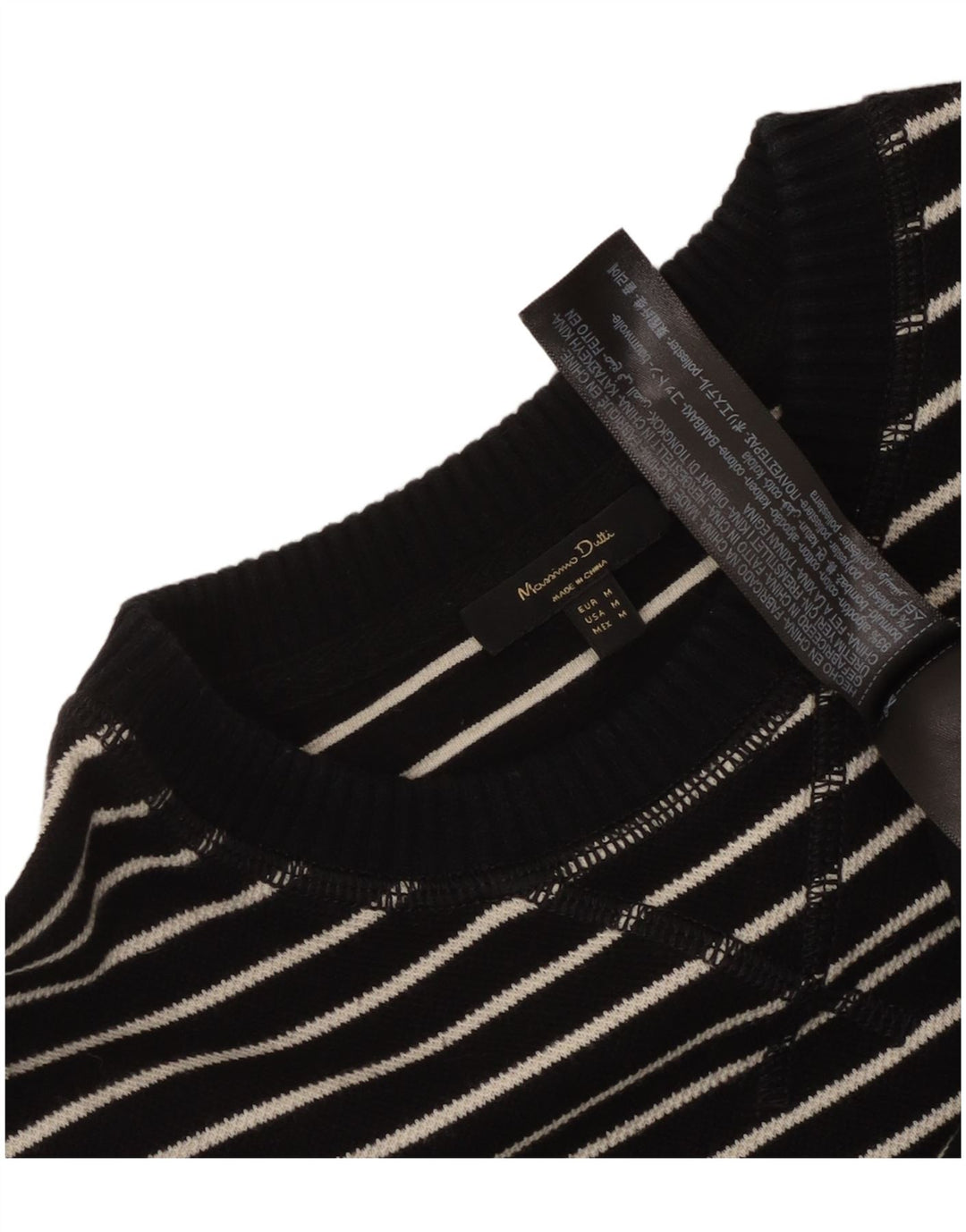Massimo Dutti Womens Top Long Sleeve UK 14 Medium Black Striped Cotton
