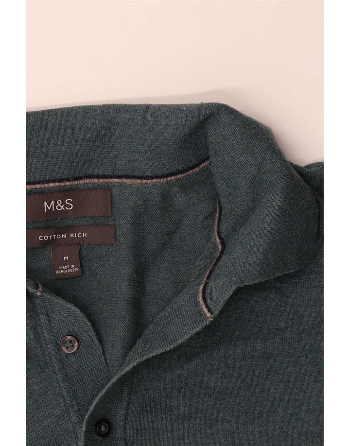 Marks & Spencer Mens Polo Neck Jumper Sweater Medium Green Cotton