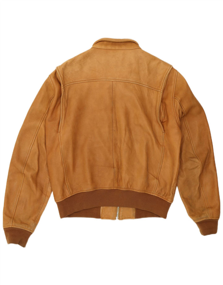 Blauer Womens Leather Bomber Jacket UK 18 XL Brown Leather