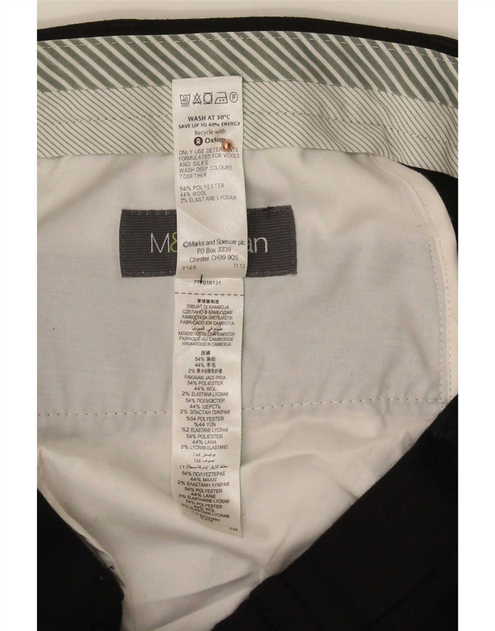 Calça masculina de terno reto Marks & Spencer W34 L33 poliéster preto